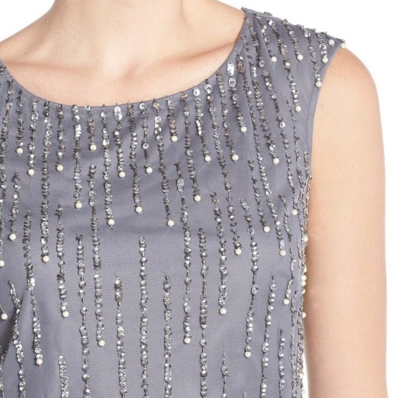 NEW $148 Adrianna Papell Pearl Embellished‎ Mesh Top in Grey [SZ 14 ] - Picture 2 of 6